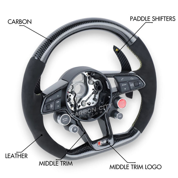 Audi R8/TT Style Customizable Carbon Fiber / Alcantara / LED Steering Wheel | Fits 2010+ All Models