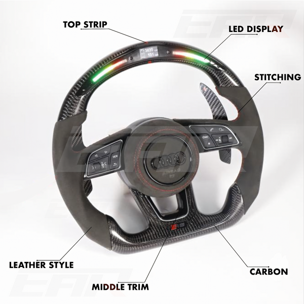 Audi RS Style Customizable Carbon Fiber / Alcantara / LED Steering Wheel - Euro Active Retrofits