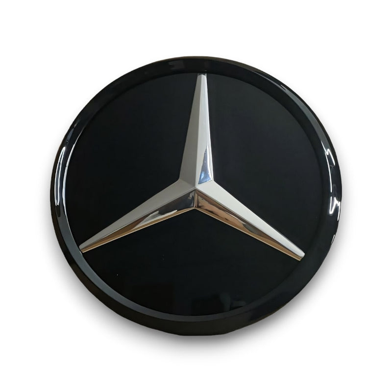 EBI Mercedes Benz Glass Mirror Flat Grille Star Emblem, Gloss Black