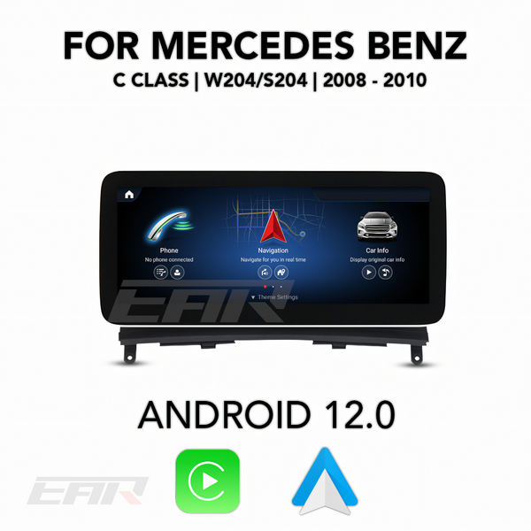 Mercedes Benz C Class Android 12.0 (W204/S204) Multimedia 10.25"/12.3" Touchscreen Display + Built-In Wireless Carplay & Android Auto | 2008 - 2010 | LHD/RHD - Euro Active Retrofits