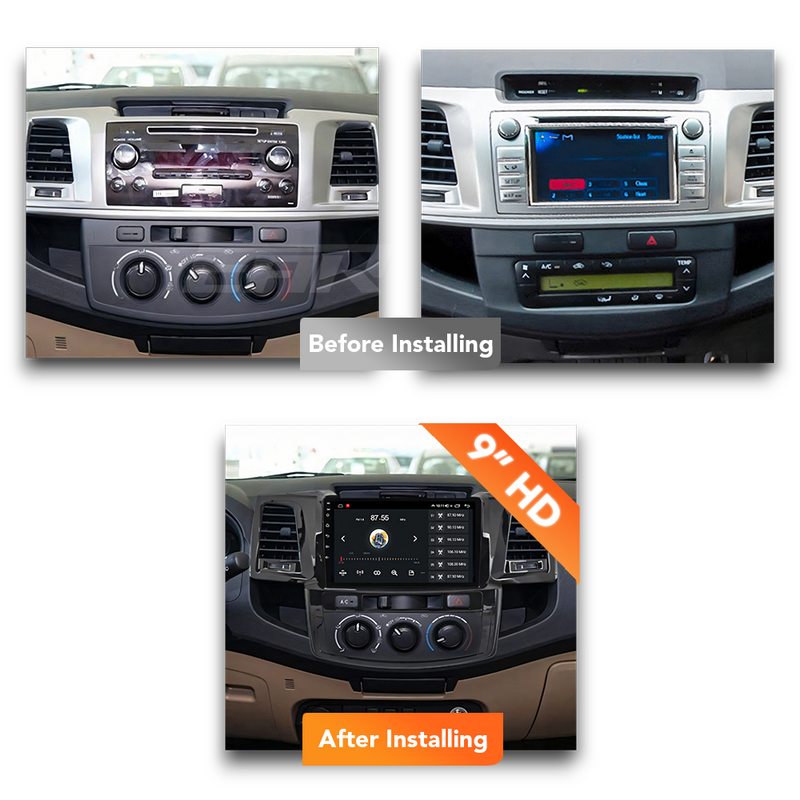 Toyota HiLux (2004 - 2014) Multimedia 9" Touchscreen Display + Built-In Wireless Carplay & Android Auto - Euro Active Retrofits